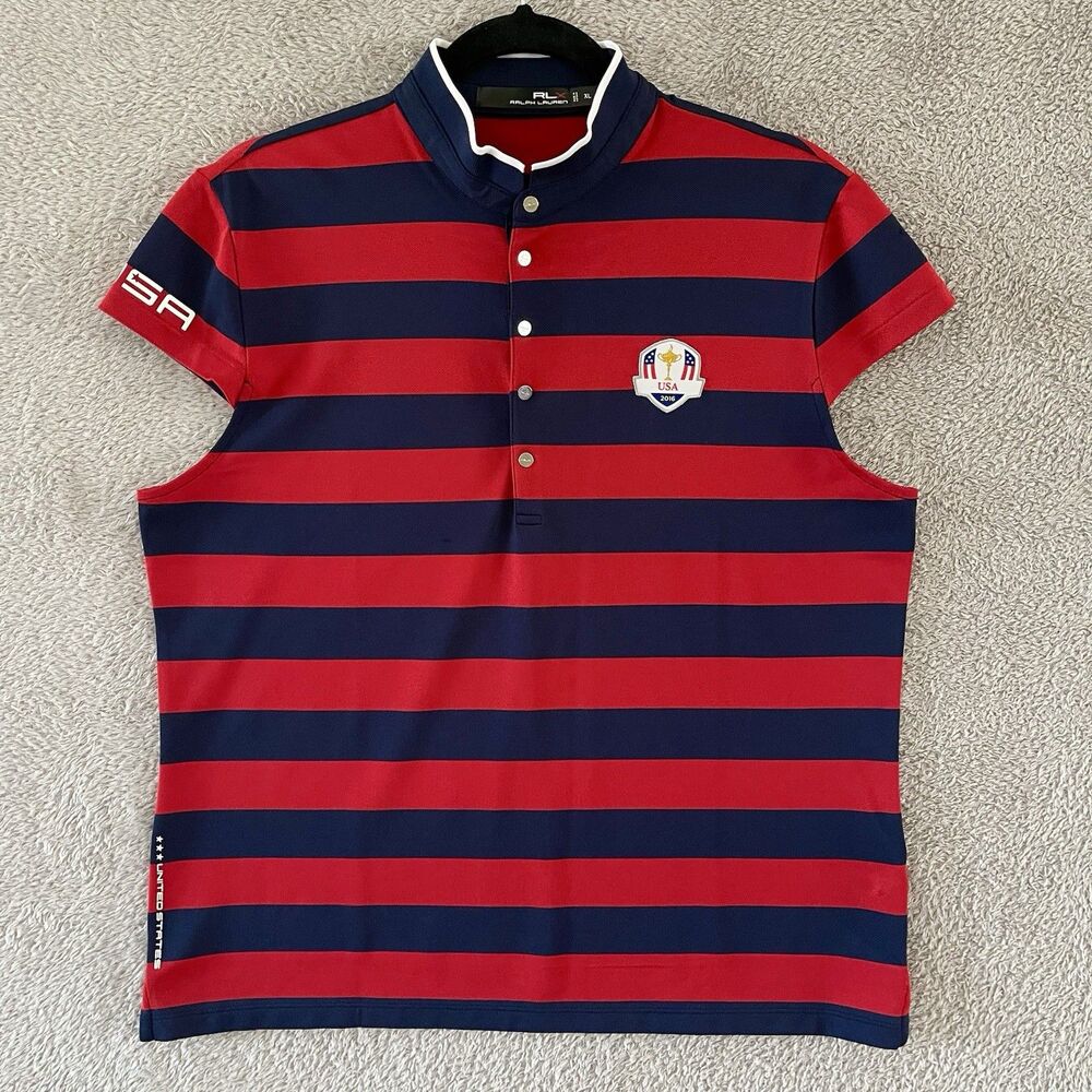 RLX Ralph Lauren Golf Shirt Womens Size XL Red Blue Short Cap Sleeves Mock Neck